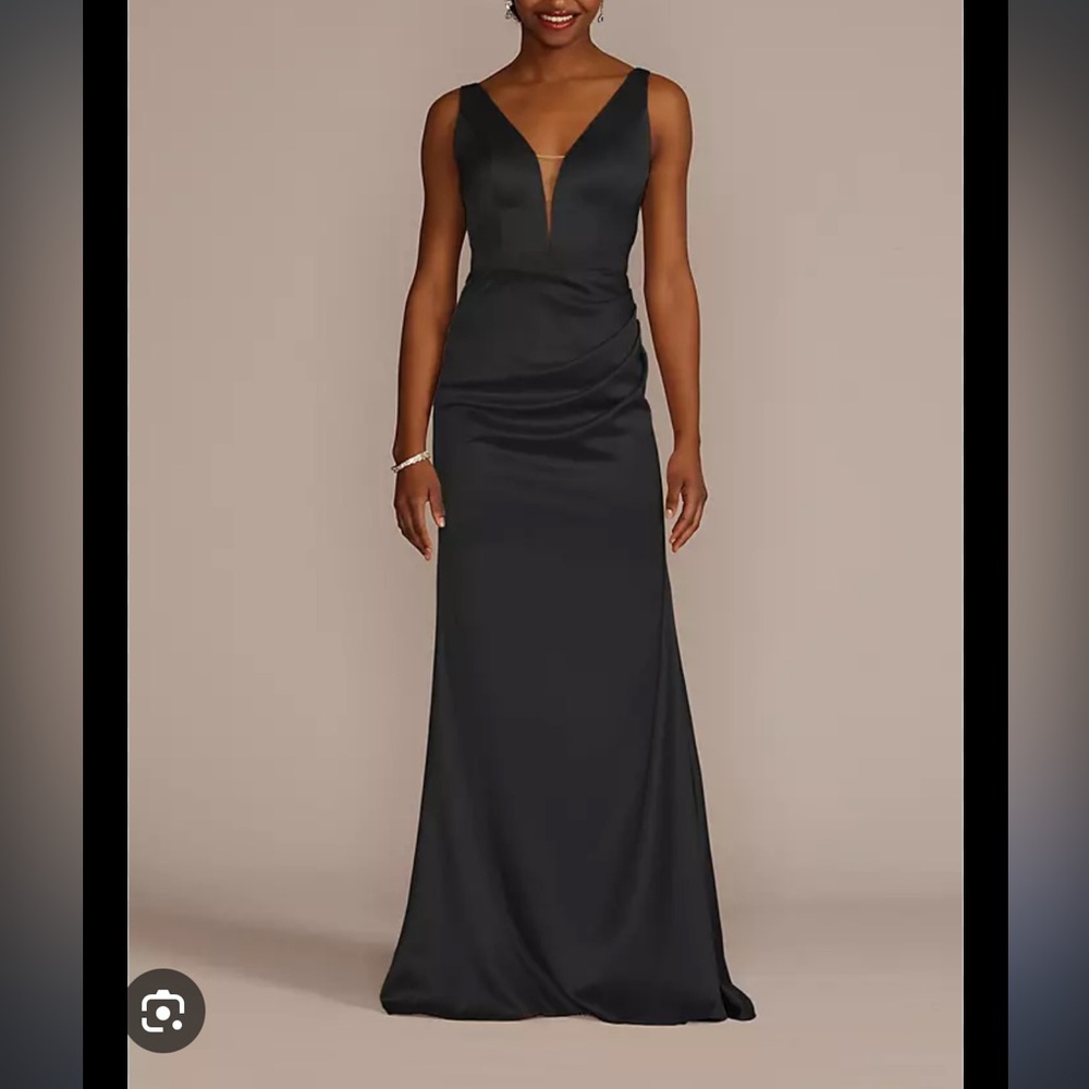 GALINA SIGNATURE DAVIDS BRIDAL BRIDESMAID DRESS BLACK OPEN BACK PLUNGE SIZE 10